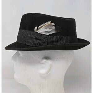 Vintage‎ Byron Men's Black Fedora Hat Feather Size 6 7/8 Silk Finish